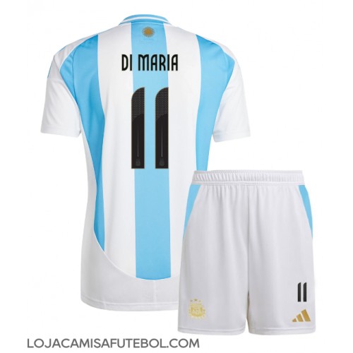 Camisa de Futebol Argentina Angel Di Maria #11 Equipamento Principal Infantil Copa America 2024 Manga Curta (+ Calças curtas)